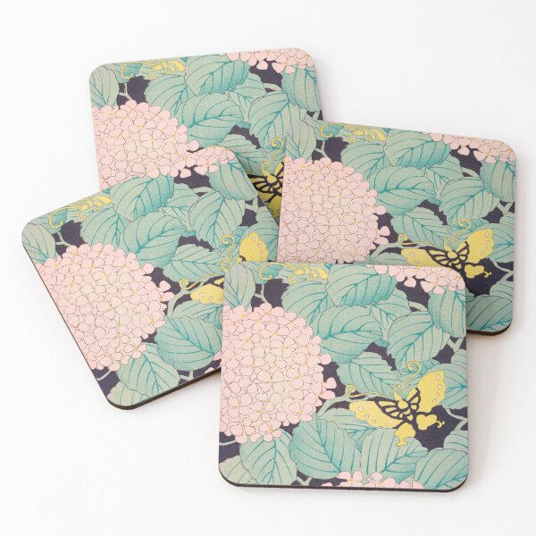 Item preview, Butterflies on Pink Hydrangea Vintage Japanese Print designed and sold by VintageArchive.