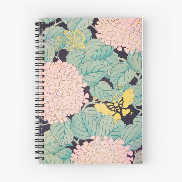 Item preview, Butterflies on Pink Hydrangea Vintage Japanese Print designed and sold by VintageArchive.