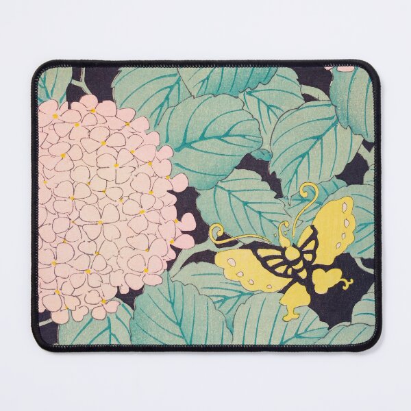 Item preview, Butterflies on Pink Hydrangea Vintage Japanese Print designed and sold by VintageArchive.