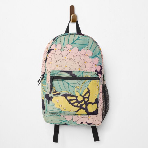 Item preview, Butterflies on Pink Hydrangea Vintage Japanese Print designed and sold by VintageArchive.