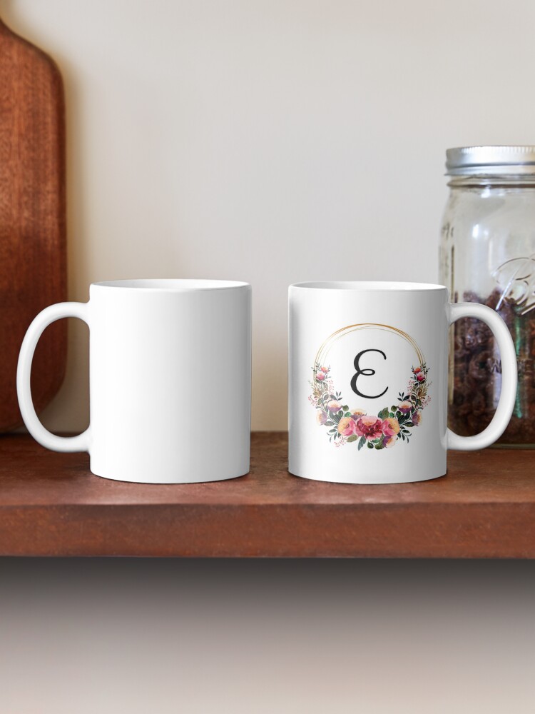 Pink Floral Monogram Ceramic Coffee Mug With Embellished 