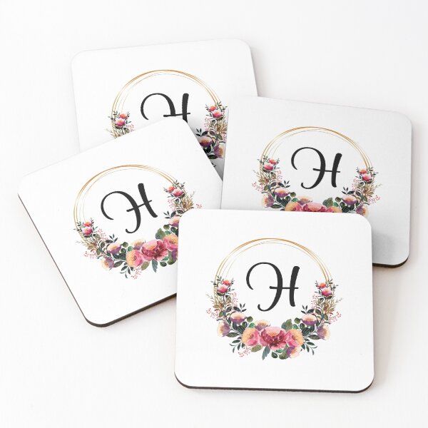 Artikelvorschau, Monogramm mit rosa Blumen | Monogrammbuchstabe H entworfen und verkauft von JustSeasons.