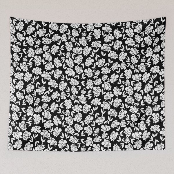 Item preview, Tossed Roses White on Black Half-drop Repeat 5748 designed and sold by Art in My Loft.
