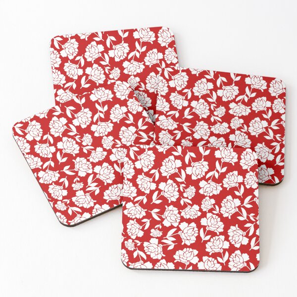 Item preview, Tossed Roses White on Red Half-drop Repeat 5748 designed and sold by Art in My Loft.