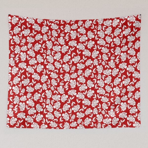 Item preview, Tossed Roses White on Red Half-drop Repeat 5748 designed and sold by Art in My Loft.