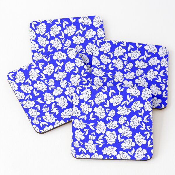 Item preview, Tossed Roses White on Blue Half-drop Repeat 5748 designed and sold by Art in My Loft.