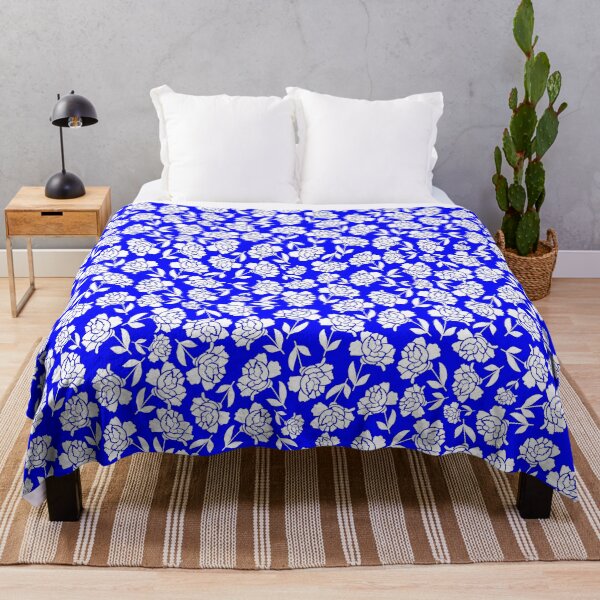 Item preview, Tossed Roses White on Blue Half-drop Repeat 5748 designed and sold by Art in My Loft.