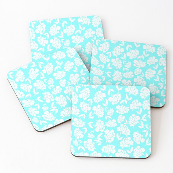 Item preview, Tossed Roses White on Light Cyan Half-drop Repeat 5748 designed and sold by Art in My Loft.