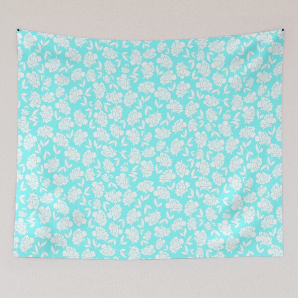 Item preview, Tossed Roses White on Light Cyan Half-drop Repeat 5748 designed and sold by Art in My Loft.