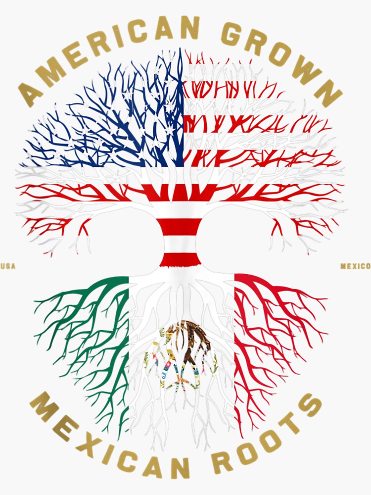 "American Grown With Mexican Roots Tree USA Flag Unique" Sticker for ...