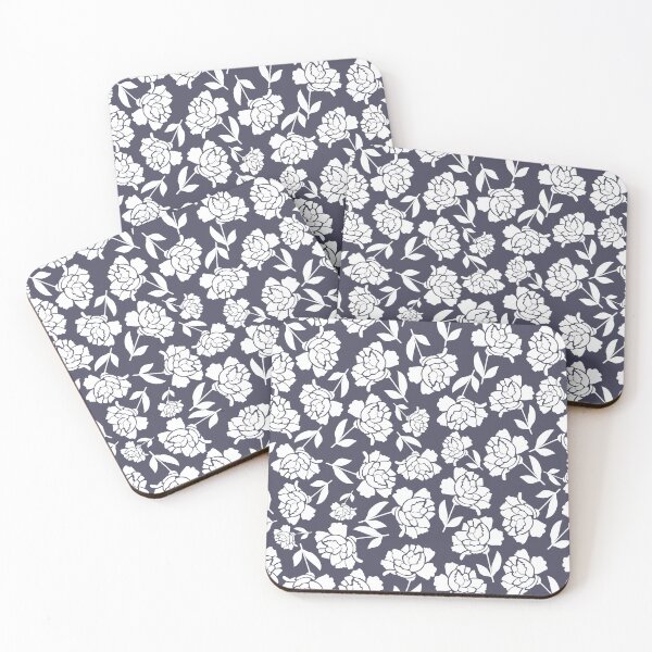 Item preview, Tossed Roses White on Slate Blue-Grey Half-drop Repeat 5748 designed and sold by Art in My Loft.