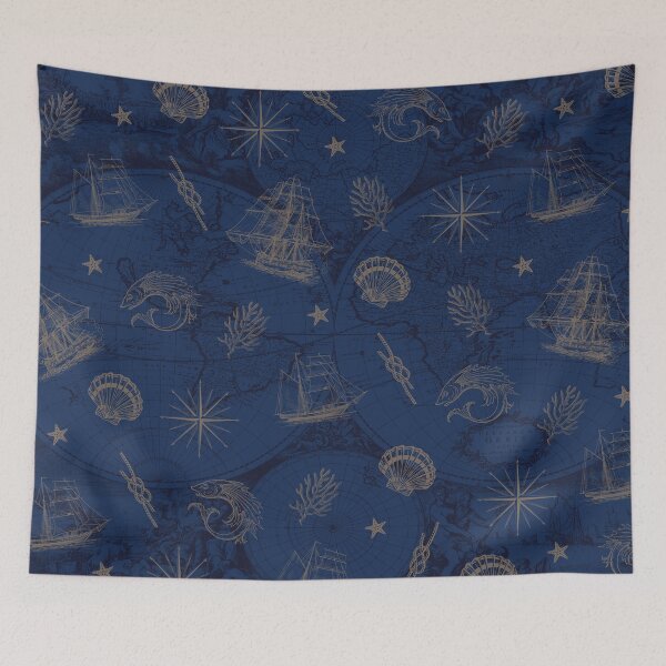 Item preview, Navy Blue Vintage Nautical Summer Pattern designed and sold by CynthiaGraphics.