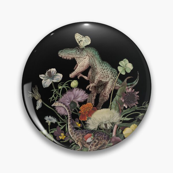 Item preview, Cottagecore DINO-MITE Dinosaur Botanical Bouquet- black background designed and sold by Giddygoatthe3rd.