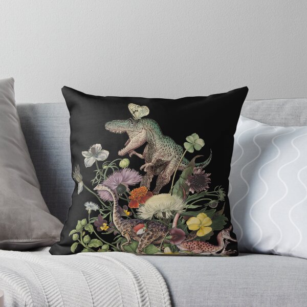 Item preview, Cottagecore DINO-MITE Dinosaur Botanical Bouquet- black background designed and sold by Giddygoatthe3rd.