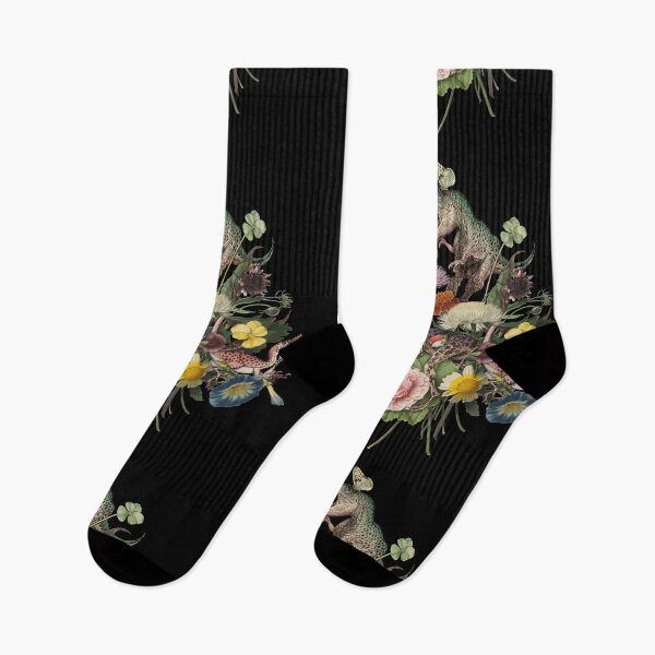 Item preview, Cottagecore DINO-MITE Dinosaur Botanical Bouquet- black background designed and sold by Giddygoatthe3rd.