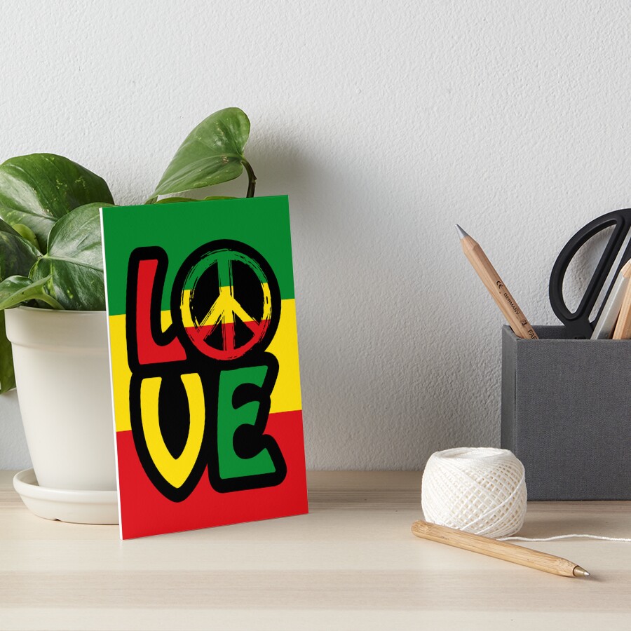 Love Peace Symbol With Reggae Lfag Colors Art Board Print By Alma