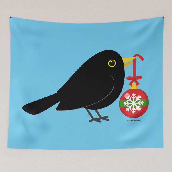 Item preview, Cute Blackbird With A Christmas Ball designed and sold by BirdAtWork.