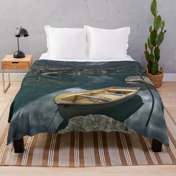 Item preview, Boat on a Lake With Mountains designed and sold by nnprintdesign.
