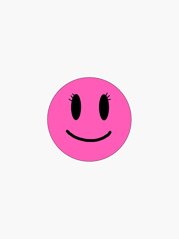 Pink Smiley Face Sticker With Eyelashes Sticker For Sale By Susanna Mae Redbubble