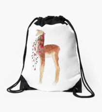 Guanaco and copihue (Chile theme) Drawstring Bag
