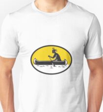 Native American Indian Paddling Canoe Woodcut Unisex T-Shirt