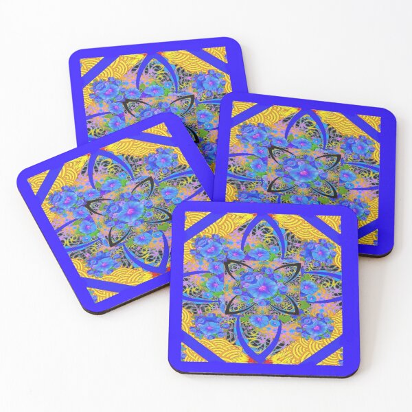 Item preview,  BLUE-GOLD FLORAL GEOMETRIC  ABSTRACT FLORAL ART designed and sold by sharlesart.