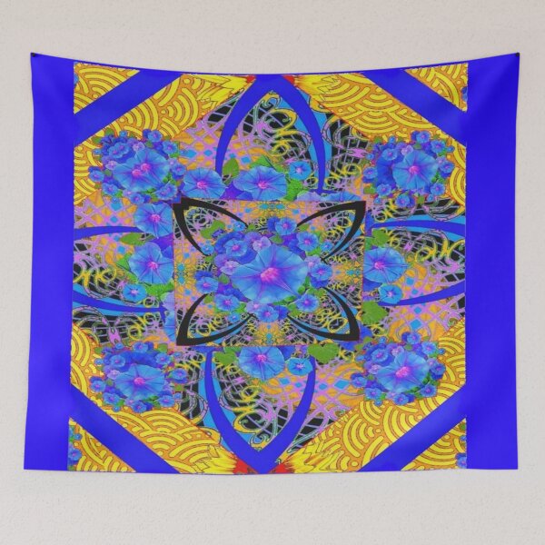 Item preview,  BLUE-GOLD FLORAL GEOMETRIC  ABSTRACT FLORAL ART designed and sold by sharlesart.