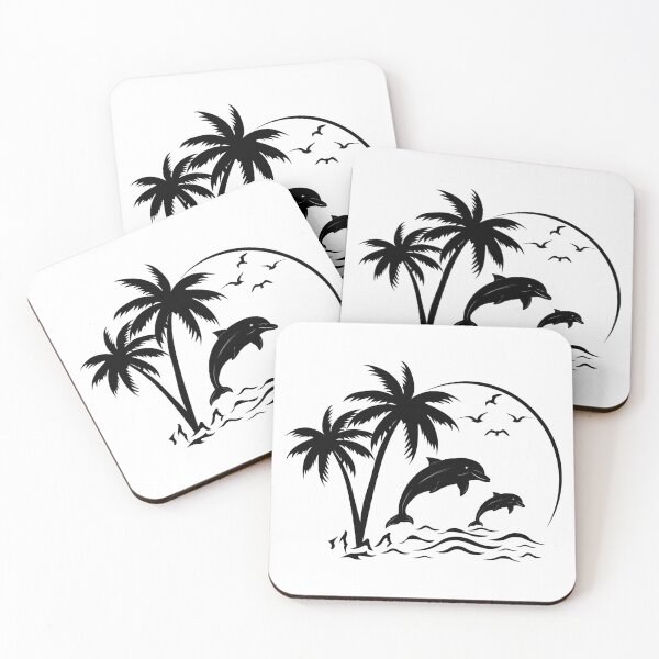 Artikelvorschau, Palme, Strand, Sommer, Silhouettenpalmen, Hawaii, Tropen, Delfine entworfen und verkauft von Tanysl.