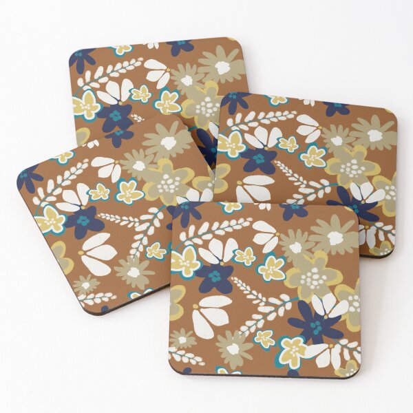 Item preview, Chestnut brown floral, honey and white flowers  designed and sold by SisterlyLove.