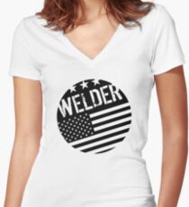 Welder: Black Flag (Circle) Women's Fitted V-Neck T-Shirt