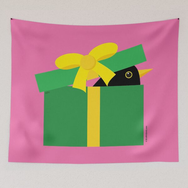 Item preview, Cute Blackbird Peeking Out Of A Gift Box designed and sold by BirdAtWork.