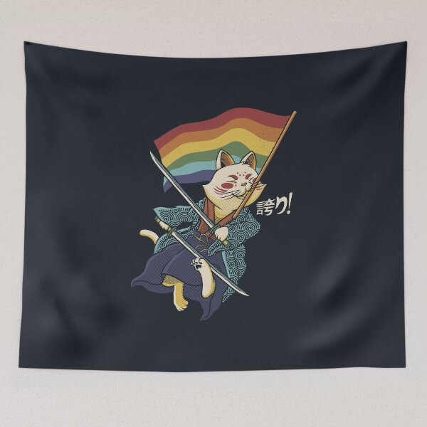 Item preview, Katana Cat Rainbow Flag Japanese Style by Tobe Fonseca designed and sold by Tobe Fonseca®.
