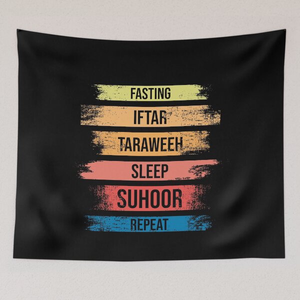 Item preview, Funny Ramadan Mubarak Kareem Present ,Fasting Iftar Taraweeh Sleep Suhoor Repeat, Colorful Distressed Banners designed and sold by pedrored369.
