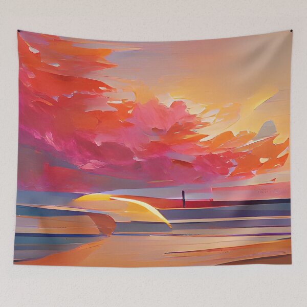 Item preview, Sunset Beach Holiday Sky Cartoon Style Block Colour Graphic Print designed and sold by Printopia-.
