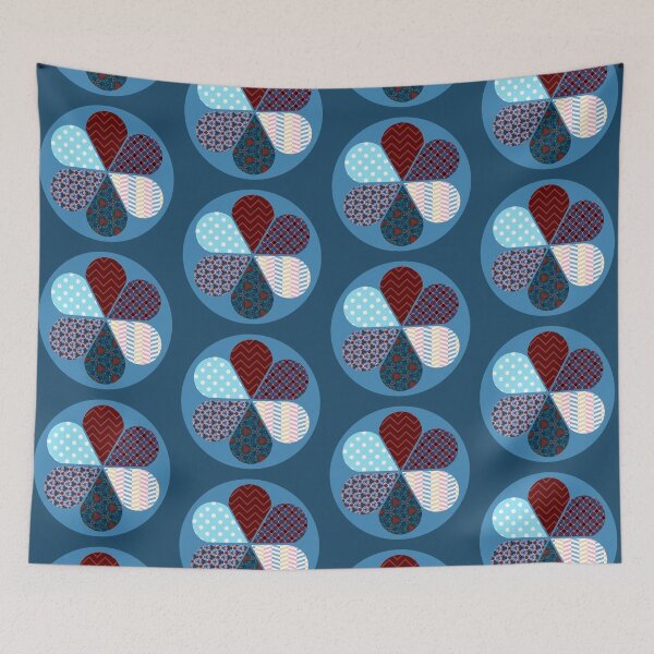 Item preview, Awesome Patchwork Flower with Six Patterned Petals on Denim Blue designed and sold by CreateShape.