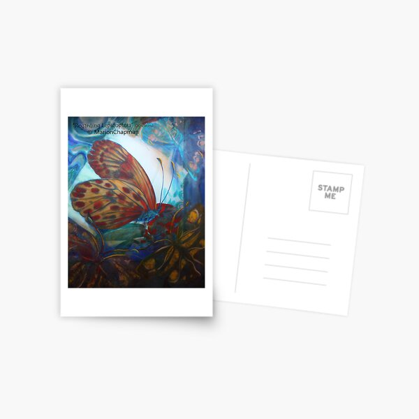 Mixed media Regarding Lepidoptera - Contrasting orange butterfly in watercolour on a blue beautiful background Postcard