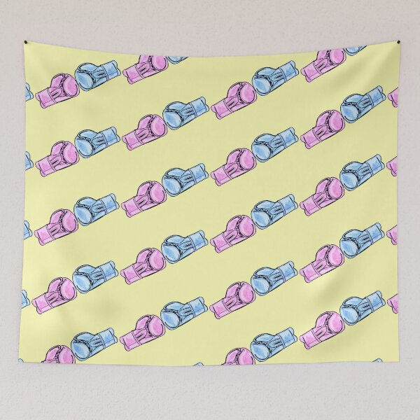 Item preview, Pink And Blue Gloves With Yellow Background  designed and sold by missmann.