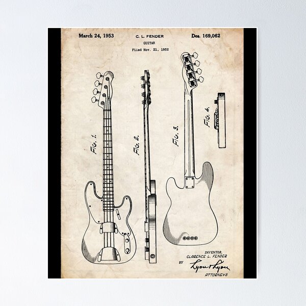 Artikel-Vorschau von Fender Precision Bass Guitar US-Patent-Kunstposter, designt und verkauft von linzhsantosf.