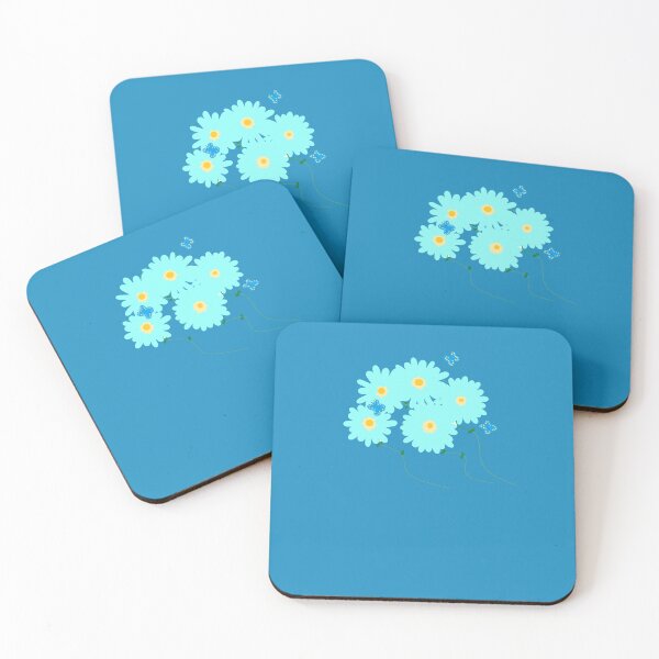 Item preview, Aqua Flowers with Yellow, Gold and Blue Butterfly On Blue Background designed and sold by DesignsByMuriel.