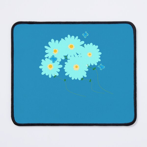 Item preview, Aqua Flowers with Yellow, Gold and Blue Butterfly On Blue Background designed and sold by DesignsByMuriel.