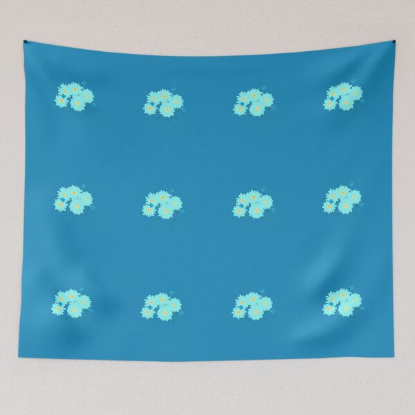 Item preview, Aqua Flowers with Yellow, Gold and Blue Butterfly On Blue Background designed and sold by DesignsByMuriel.