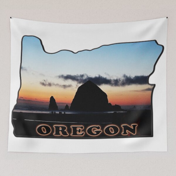 Item preview, Shape of The State of Oregon Filled with Color Photo of Haystack Rock designed and sold by SouthShorePics.