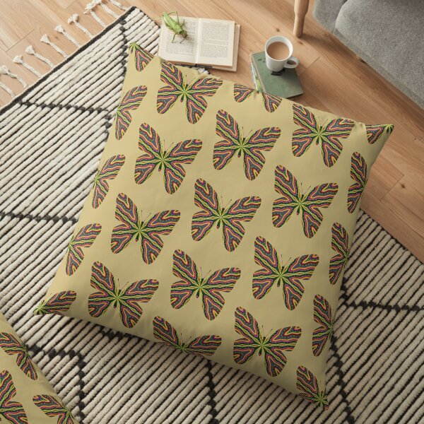 Cute Spring Butterfly with pattern - on Gold Floor Pillow