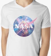 Pastel Nebula Nasa Logo Men's V-Neck T-Shirt