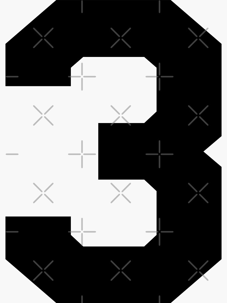 "Number 3, Black three, Sports number 3" Sticker by TheCultStuff