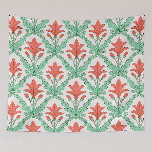 Item preview, Regency style modern floral damask medallion pattern in nelon pink and mint green  designed and sold by FrancesPoff.