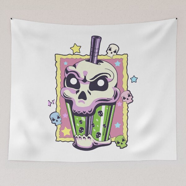 Item preview, Kawaii Creepy Skull Boba Bubble Tea Pastel Goth Va designed and sold by LillyVidal.