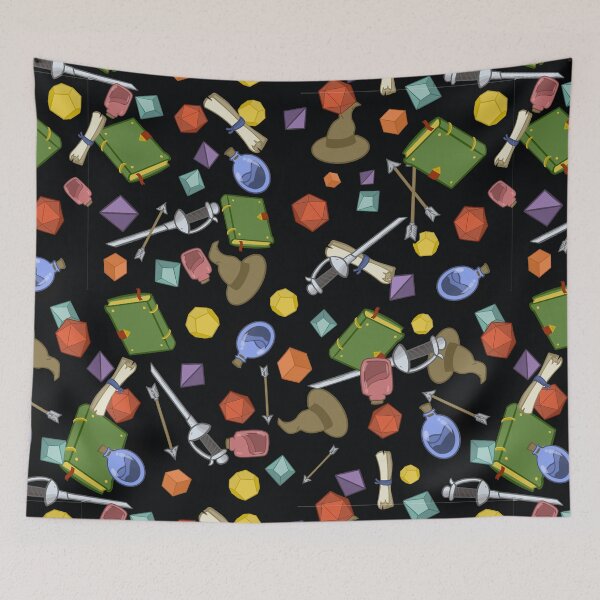 Item preview, Colorful Dice and Class pattern Black background designed and sold by Maelyn-Couch.