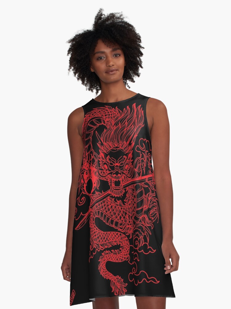 black dress with red dragon