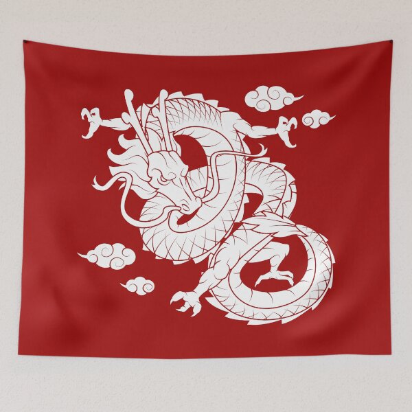 Item preview, White Chinese Dragon with Red Background designed and sold by SoccaTamam.